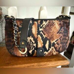Kate Landry Animal Print real fur Mini Bag with Black Strap NWOT vintage
